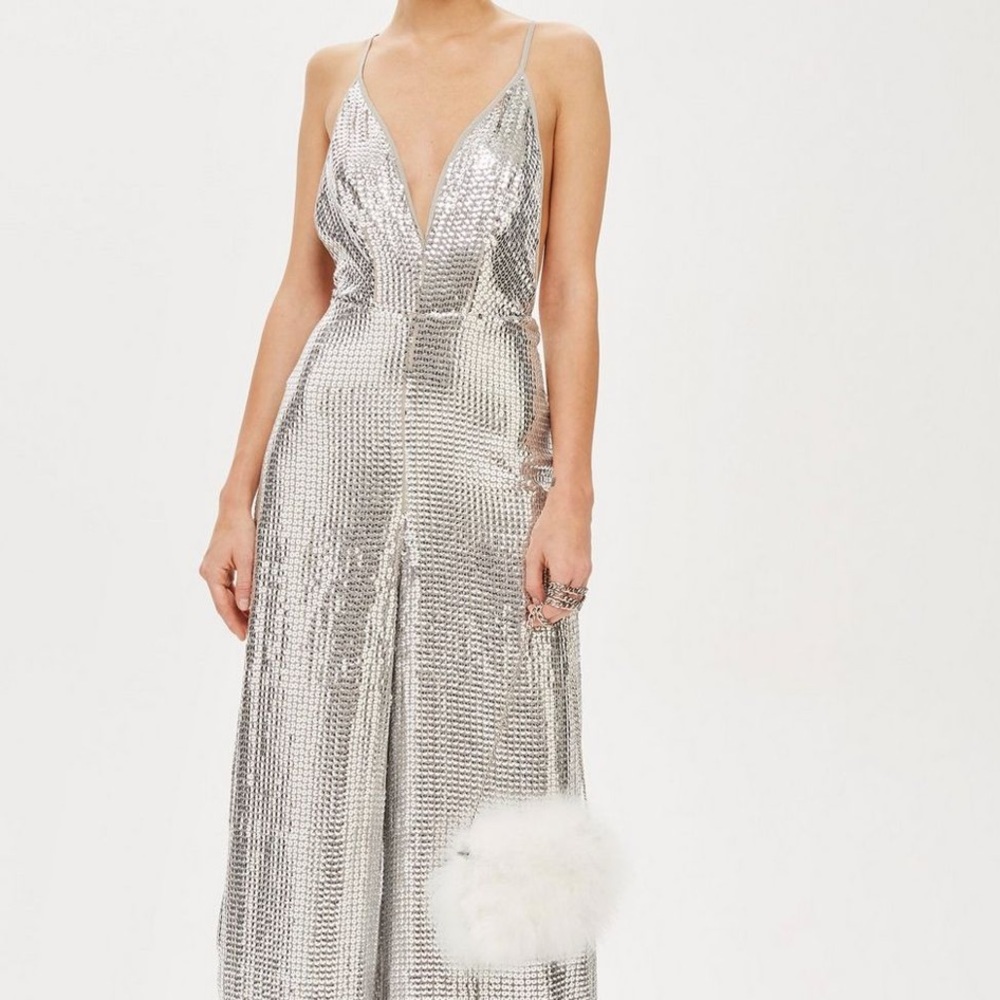 Topshop Silver Sequin Jumpsuit